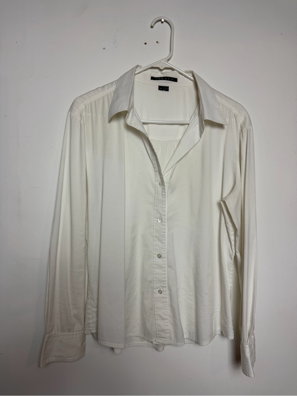 Theory White Button Down Blouse XL Long Sleeve Minimalist Workwear